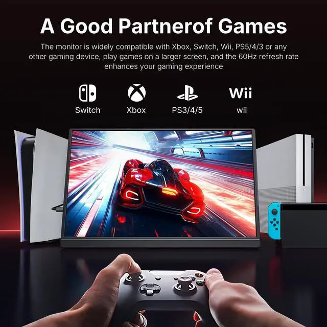 Alt view image 11 of 14 - 15.6 inch Portable Monitor 1080P FHD Travel Display HDMI/USB-C Compatible with Laptops, Desktops, Phones, PS, Mac, Xbox, Switch, and Other Gaming Devices Includes Stand and Speakers VESA