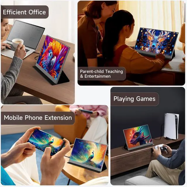 Alt view image 14 of 14 - Portable Monitor 15.6inch 1080P FHD, USB-C HDMI Computer Display, HDR IPS Gaming Monitor w/Premium Smart Cover & Screen Protector, Dual Speakers, for Laptop PC MAC Phone PS4 Xbox Switch, Grey
