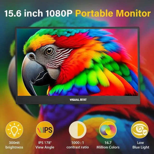 Alt view image 9 of 14 - Portable Monitor 15.6'' 1080P FHD USB-C HDMI Computer Display IPS HDR VESA w/Smart Cover Dual Speakers for Laptop PC Mac Phone PS4/5 Xbox