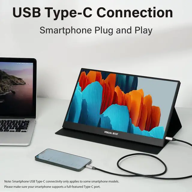 Alt view image 11 of 14 - Portable Monitor 15.6'' 1080P FHD USB-C HDMI Computer Display IPS HDR VESA w/Smart Cover Dual Speakers for Laptop PC Mac Phone PS4/5 Xbox