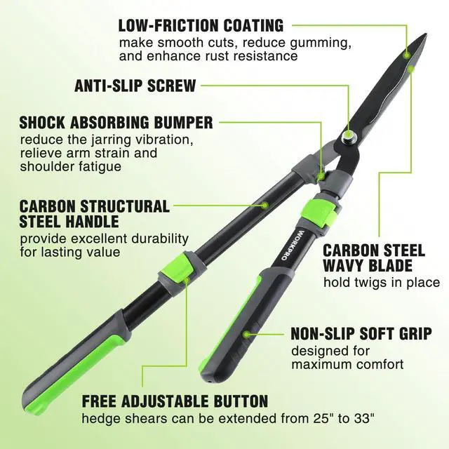 Alt view image 13 of 14 - Extendable Hedge Shears, 25"-33" Manual Hedge Clippers, Professional Bush Cutter, Gardening Pruners Scissors, Hedge Trimmers, Shears Gardening Tools for Pruning Borders & Shrubs