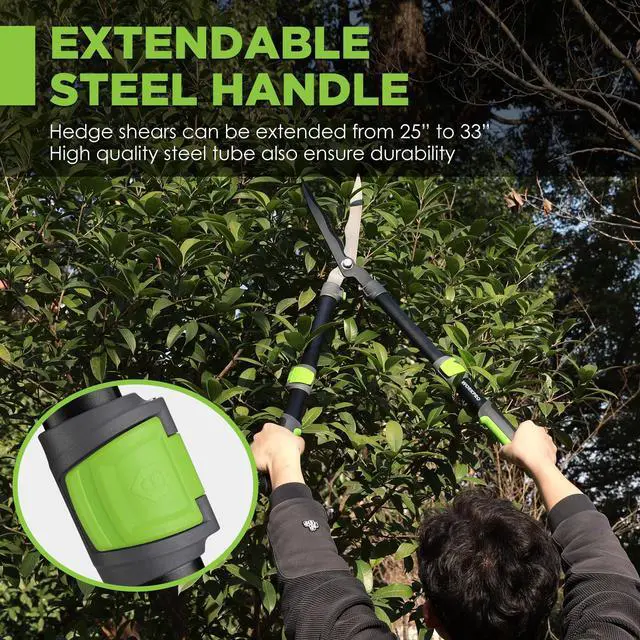 Alt view image 11 of 14 - Extendable Hedge Shears, 25"-33" Manual Hedge Clippers, Professional Bush Cutter, Gardening Pruners Scissors, Hedge Trimmers, Shears Gardening Tools for Pruning Borders & Shrubs