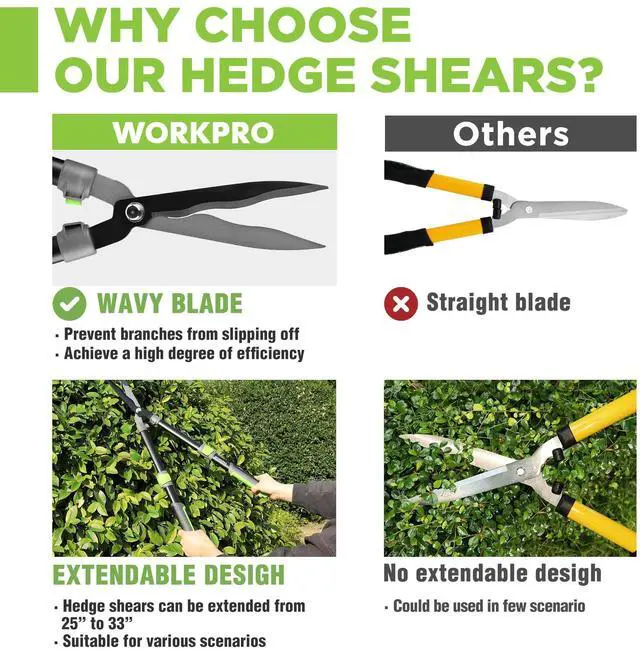 Alt view image 14 of 14 - Extendable Hedge Shears, 25"-33" Manual Hedge Clippers, Professional Bush Cutter, Gardening Pruners Scissors, Hedge Trimmers, Shears Gardening Tools for Pruning Borders & Shrubs
