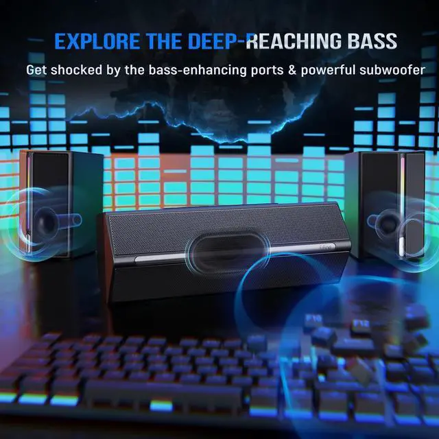 Alt view image 10 of 14 - Computer Speakers System with Subwoofer, Gaming Speaker for PC with RGB, Volume Control, Monitoring, 3.5mm Aux Input, AC Powered Speakers for Desktop Mobile TV-AmpliGame A22