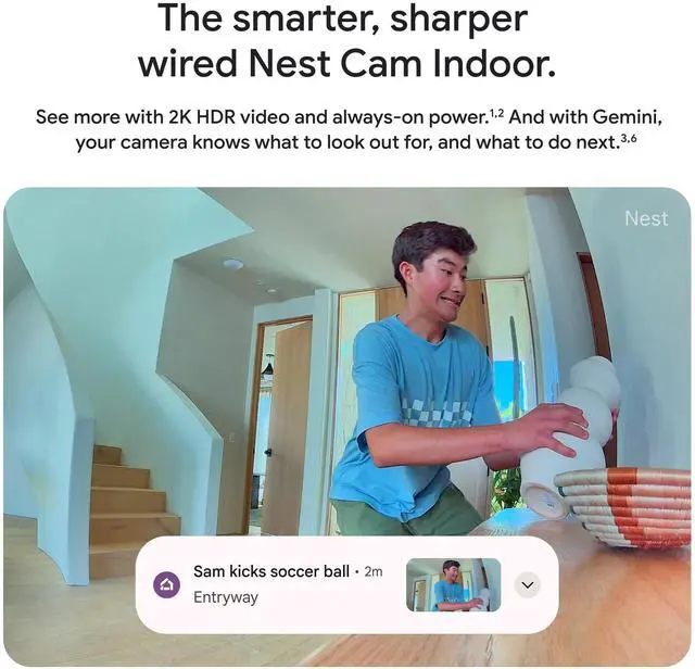 Alt view image 9 of 14 - Nest Cam Indoor (Wired, 3rd Gen) - Security Camera with 2K Video and Gemini, Night Vision, 2-Way Audio, Works with Google Home - 2025 Model - Snow