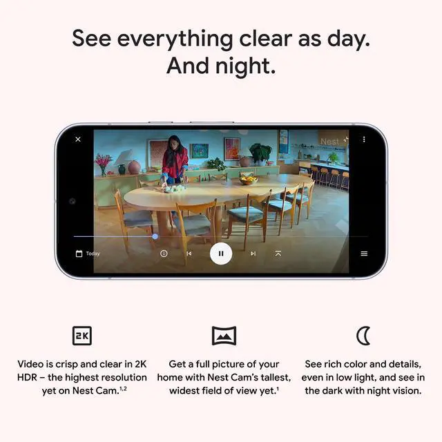 Alt view image 12 of 14 - Nest Cam Indoor (Wired, 3rd Gen) - Security Camera with 2K Video and Gemini, Night Vision, 2-Way Audio, Works with Google Home - 2025 Model - Snow