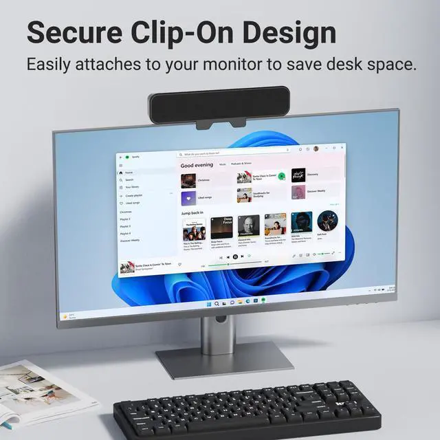 Alt view image 9 of 12 - Computer Speakers for Desktop PC, USB Monitor Speakers with Clip, Wired Computer Sound Bar for Laptop with Loud Sound & Bass, Easily Clamps to Monitors (USB-C to USBAdapter Included)
