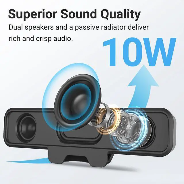 Alt view image 8 of 12 - Computer Speakers for Desktop PC, USB Monitor Speakers with Clip, Wired Computer Sound Bar for Laptop with Loud Sound & Bass, Easily Clamps to Monitors (USB-C to USBAdapter Included)
