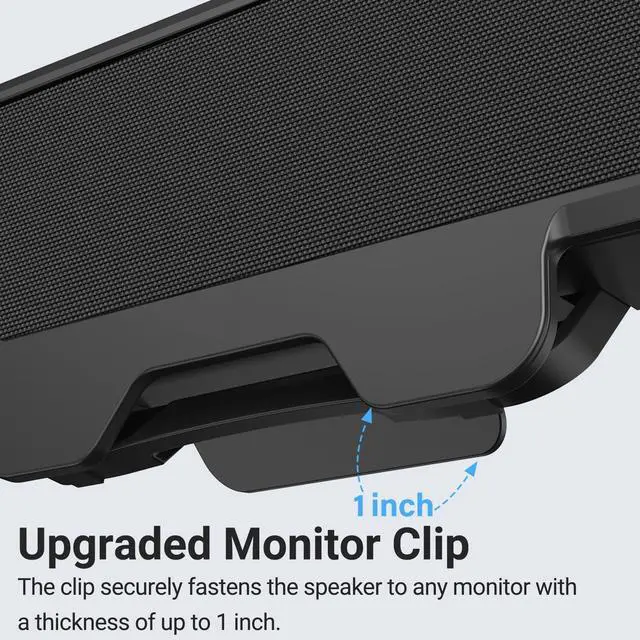 Alt view image 11 of 12 - Computer Speakers for Desktop PC, USB Monitor Speakers with Clip, Wired Computer Sound Bar for Laptop with Loud Sound & Bass, Easily Clamps to Monitors (USB-C to USBAdapter Included)
