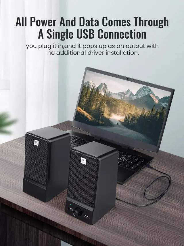 Alt view image 9 of 14 - USB Computer Speakers,Hi-Fi Stereo PC Speakers,16W Desktop Speaker,Built-in DSP Sound Chip, Deep Bass&Pure Vocal,Laptop Speakers with Headphone Jack(S203)