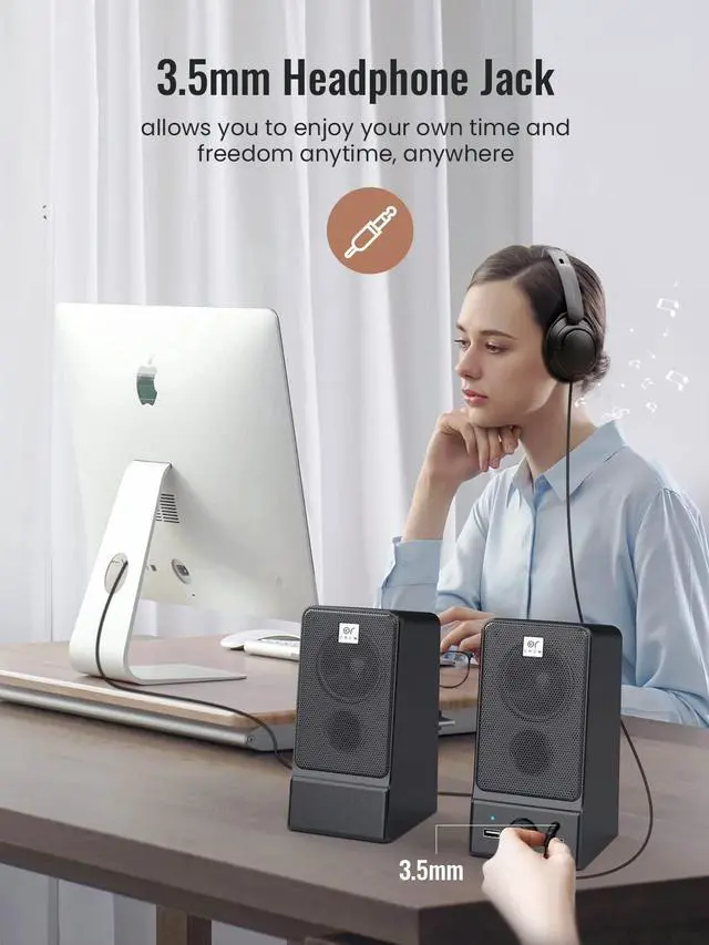 Alt view image 10 of 14 - USB Computer Speakers,Hi-Fi Stereo PC Speakers,16W Desktop Speaker,Built-in DSP Sound Chip, Deep Bass&Pure Vocal,Laptop Speakers with Headphone Jack(S203)