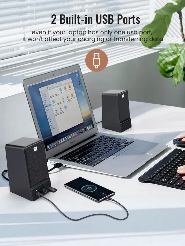 Alt view image 12 of 14 - USB Computer Speakers,Hi-Fi Stereo PC Speakers,16W Desktop Speaker,Built-in DSP Sound Chip, Deep Bass&Pure Vocal,Laptop Speakers with Headphone Jack(S203)
