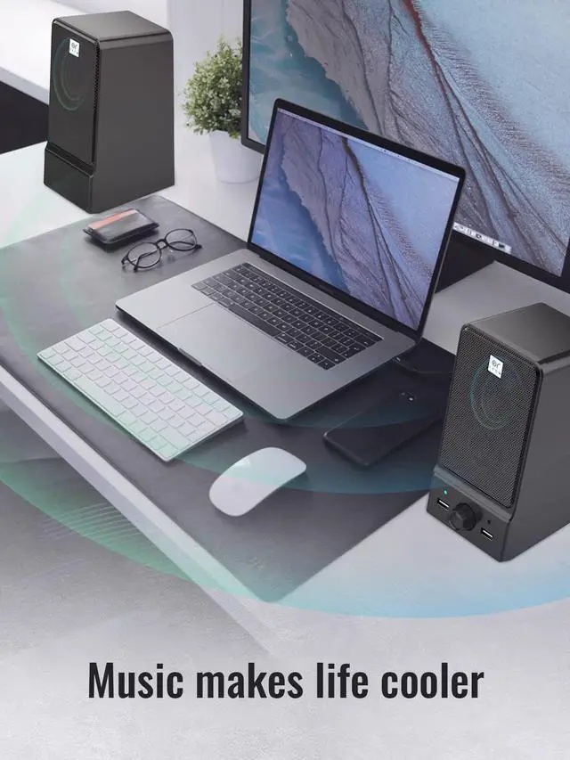 Alt view image 14 of 14 - USB Computer Speakers,Hi-Fi Stereo PC Speakers,16W Desktop Speaker,Built-in DSP Sound Chip, Deep Bass&Pure Vocal,Laptop Speakers with Headphone Jack(S203)