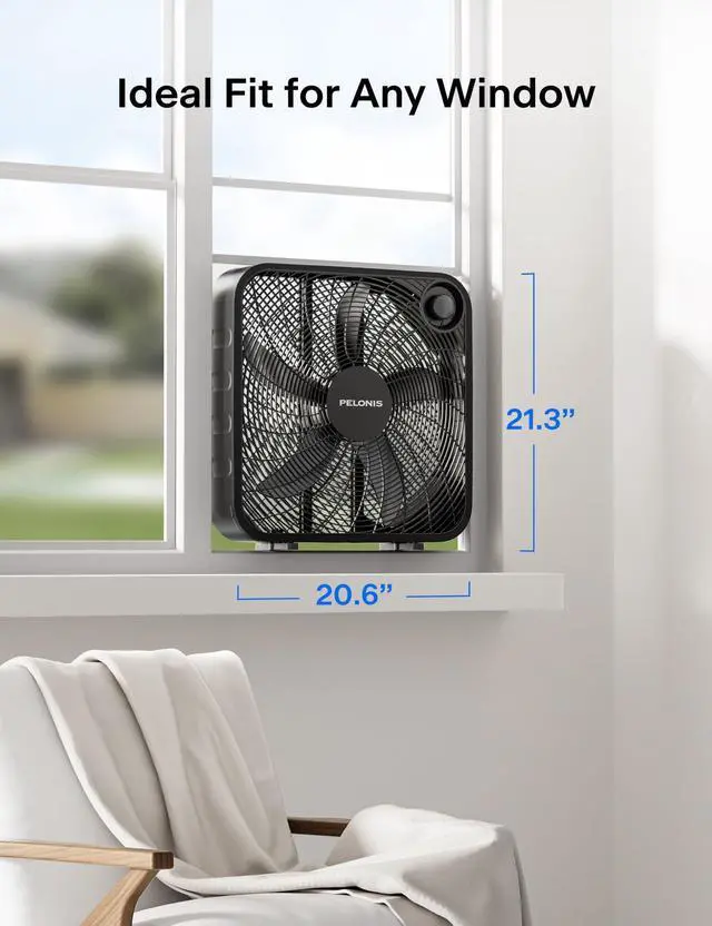 Alt view image 8 of 10 - 20 Inch Box Fan for Bedroom 3 Speeds, 25ft/s, Floor Fan, Window Fan, Table Fan, Desktop Fan with Superior Air Throw (2295 CFM), Lightweight, 5 Blades, suitable for Office, Living Room, Garage
