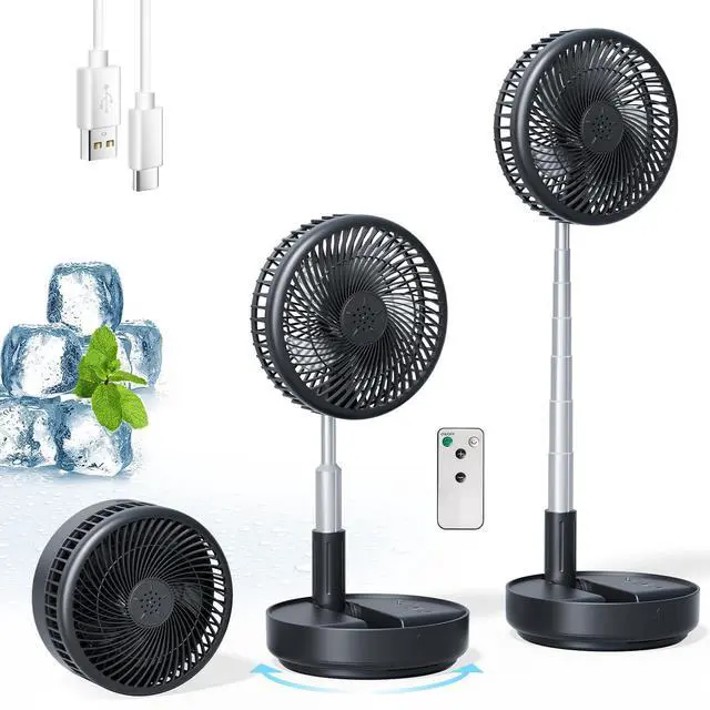 Alt view image 8 of 14 - Portable Oscillating Rechargeable Fan, Battery Operated with 4 Speed Settings & Remote Control, Desk Travel Pedestal Fan for Sleeping, Camping, Cruise, RV - Black 8" USB C
