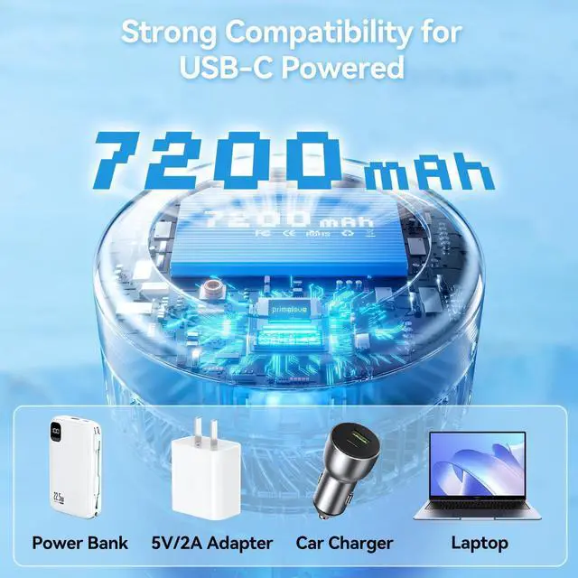 Alt view image 13 of 14 - Portable Oscillating Rechargeable Fan, Battery Operated with 4 Speed Settings & Remote Control, Desk Travel Pedestal Fan for Sleeping, Camping, Cruise, RV - Black 8" USB C