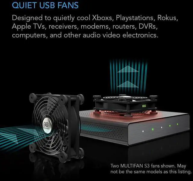 Alt view image 9 of 14 - MULTIFAN S7, Quiet Dual 120mm USB Fan, UL-Certified for Receiver DVR PlayStation Xbox Computer Cabinet Cooling