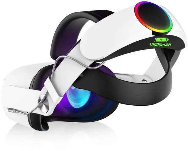 Alt view image 7 of 12 - RGB Head Strap for Oculus/Meta Quest 2 Head Strap with Battery 10000mAh Pack for Extended 8 Hrs of Playtime, Fast Charging VR Power, Adjustable Elite Strap Enhanced Support and Balance in VR
