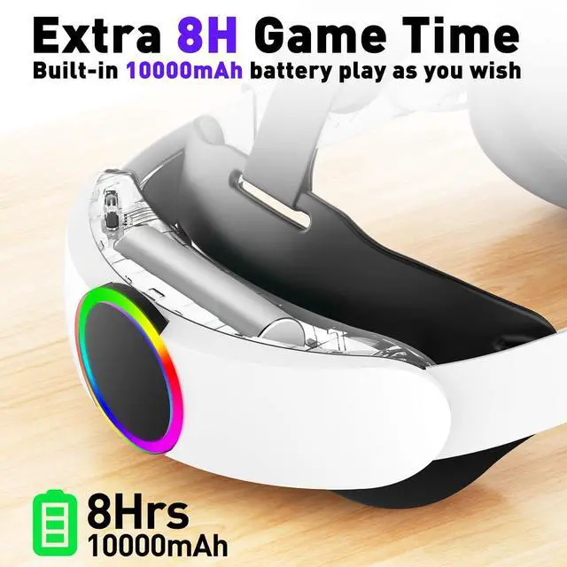 Alt view image 8 of 12 - RGB Head Strap for Oculus/Meta Quest 2 Head Strap with Battery 10000mAh Pack for Extended 8 Hrs of Playtime, Fast Charging VR Power, Adjustable Elite Strap Enhanced Support and Balance in VR