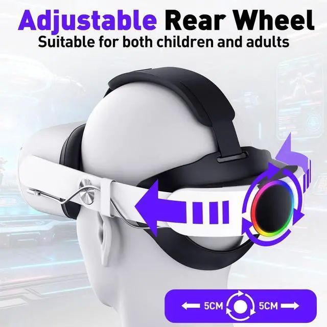 Alt view image 9 of 12 - RGB Head Strap for Oculus/Meta Quest 2 Head Strap with Battery 10000mAh Pack for Extended 8 Hrs of Playtime, Fast Charging VR Power, Adjustable Elite Strap Enhanced Support and Balance in VR