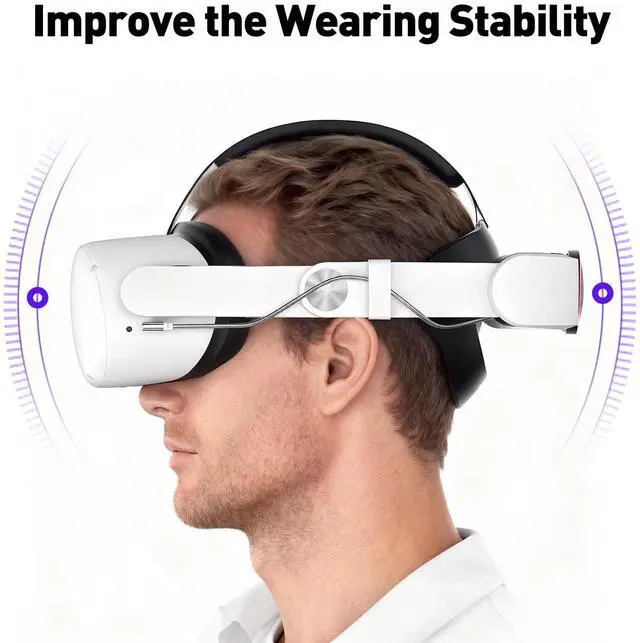 Alt view image 11 of 12 - RGB Head Strap for Oculus/Meta Quest 2 Head Strap with Battery 10000mAh Pack for Extended 8 Hrs of Playtime, Fast Charging VR Power, Adjustable Elite Strap Enhanced Support and Balance in VR