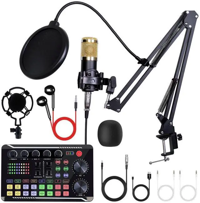 Alt view image 9 of 14 - Podcast Equipment Bundle, Podcast Equipment with BM-800 Microphone(Gold) & F998 Sound Card, Recording Studio Equipment for Podcasting, Singing, Gaming, and Live Streaming YouTube Tiktok