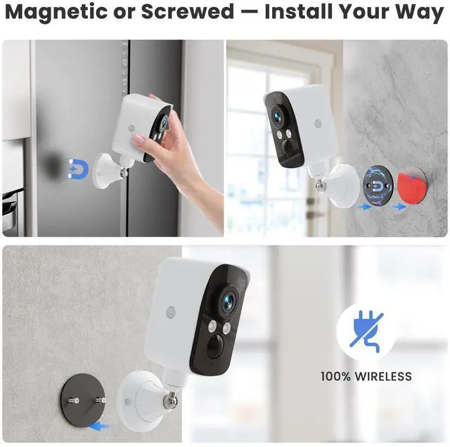 Alt view image 9 of 14 - 300° Pan Wireless Outdoor Security Camera, No Subscription Free 7-Day Cloud/SD, AI Detection, Magnetic Mount, Battery Powered, 2.4G WiFi, 2K, Night Vision, 360° View, 2-Way Talk, Home Security, IP65