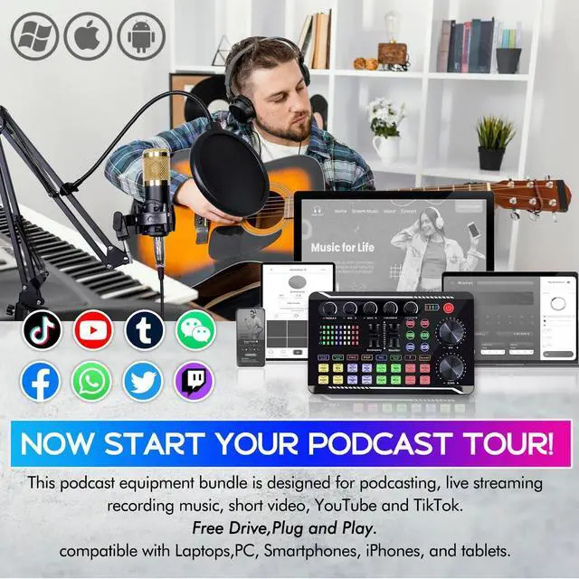 Alt view image 14 of 14 - Podcast Equipment Bundle, Podcast Equipment with BM-800 Microphone(Gold) & F998 Sound Card, Recording Studio Equipment for Podcasting, Singing, Gaming, and Live Streaming YouTube Tiktok