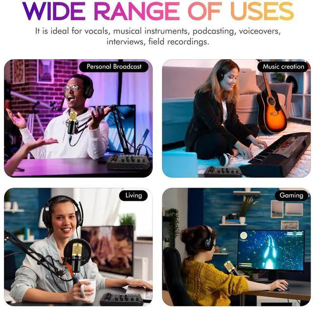 Alt view image 11 of 14 - Podcast Equipment Bundle, Podcast Equipment with BM-800 Microphone(Gold) & F998 Sound Card, Recording Studio Equipment for Podcasting, Singing, Gaming, and Live Streaming YouTube Tiktok