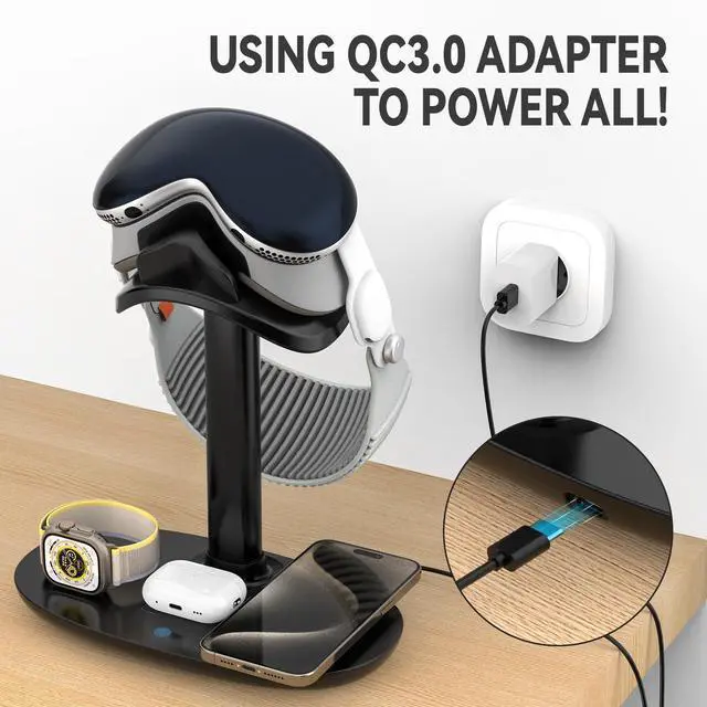 Alt view image 13 of 14 - Airpod Max Charger Stand with 15w Wireless Charger, 4 in 1 Headset Holder for Apple Accessories Charging with AirPods Max/Pro/iWatch/iPhone/Vision Pro, Headphones Stand for Desk Organizer