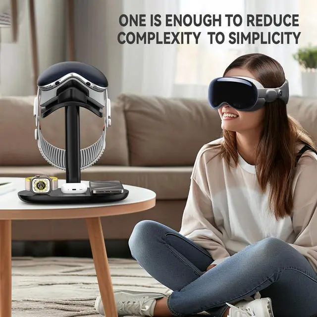 Alt view image 14 of 14 - Airpod Max Charger Stand with 15w Wireless Charger, 4 in 1 Headset Holder for Apple Accessories Charging with AirPods Max/Pro/iWatch/iPhone/Vision Pro, Headphones Stand for Desk Organizer