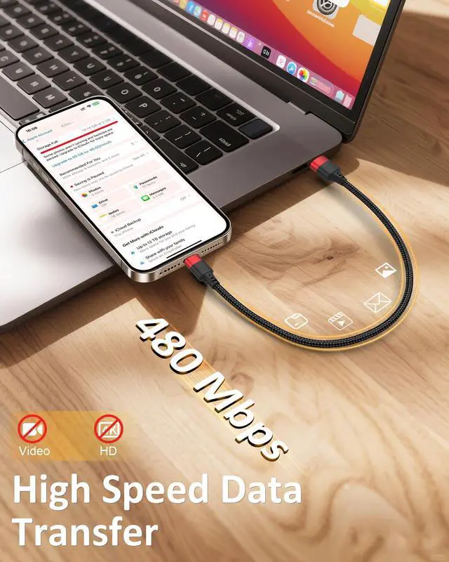 Alt view image 10 of 14 - 1.5ft USB C Cable, 2 Pack USB to USB C Cable 18 inch, Braided Type C Charger Cord Fast Charging for iPhone 17 16 15 Pro Max, Samsung Galaxy S25 S24 S23, Pxiel,USBC Short Cable for Car