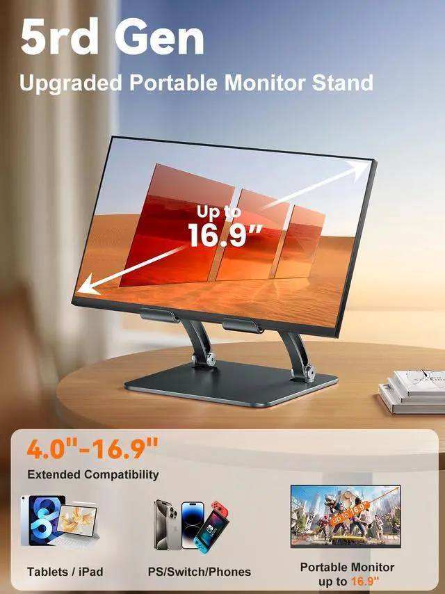 Alt view image 8 of 12 - Tablet Holder Stand, Dual Rod Adjustable Aluminum Desktop Stand, Compatible with 4.7-16.9" iPads, Surface Tablets, Portable Monitors, Kindle & More (Gray)