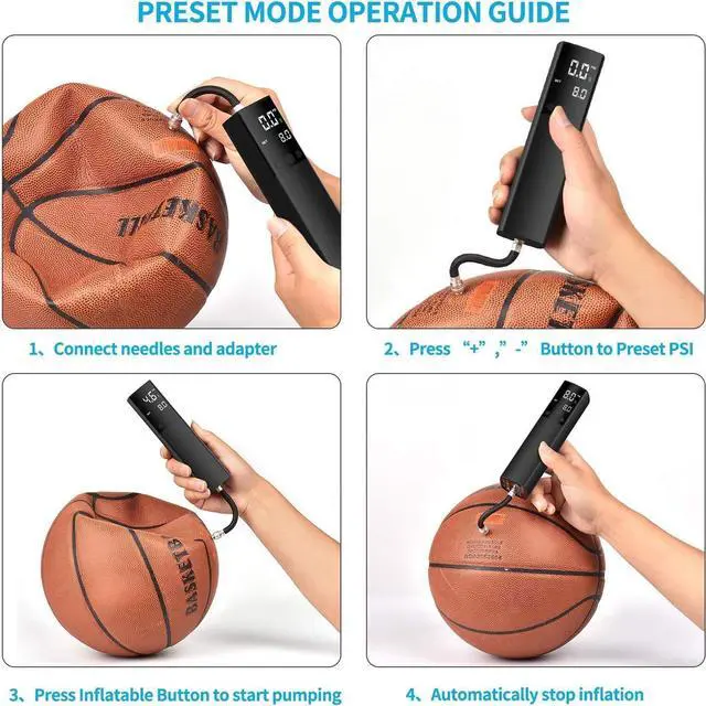 Alt view image 12 of 12 - Electric Ball Pump, Smart Air Pump Portable Fast Ball Inflation with Precise Pressure Gauge and Digital LCD Display for Football Basketball Volleyball Football (Black)