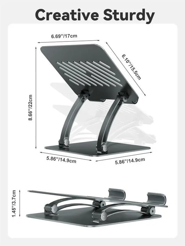 Alt view image 12 of 12 - Tablet Holder Stand, Dual Rod Adjustable Aluminum Desktop Stand, Compatible with 4.7-16.9" iPads, Surface Tablets, Portable Monitors, Kindle & More (Gray)