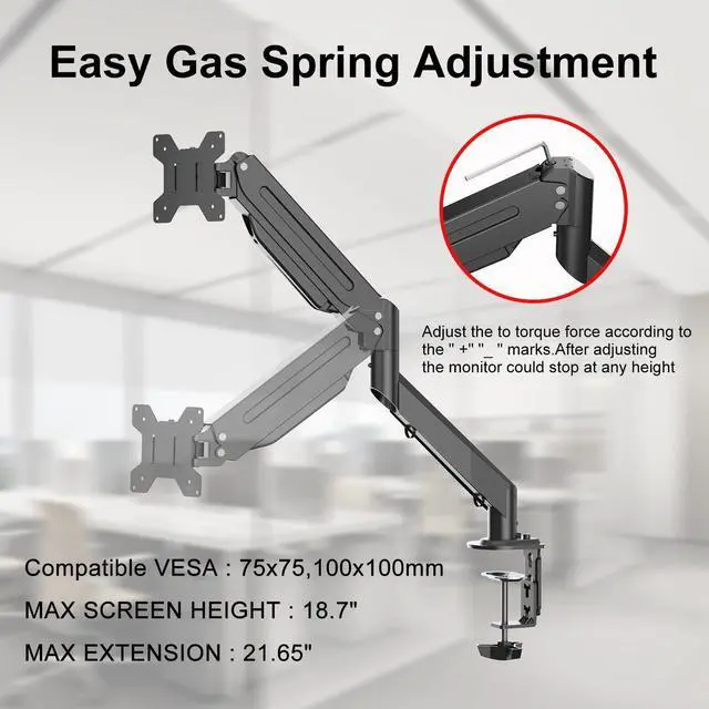 Alt view image 10 of 14 - Monitor Mount Gas Spring Monitor Arm Desk Mount Fully Adjustable Fits 17 20 22 23 24 26 27 32 35 inch Monitors Weight Capacity up to 24.25 lbs