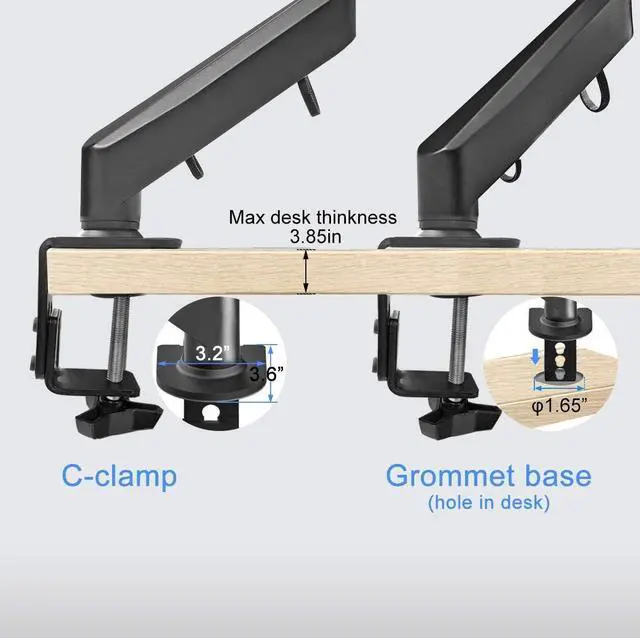 Alt view image 11 of 14 - Monitor Mount Gas Spring Monitor Arm Desk Mount Fully Adjustable Fits 17 20 22 23 24 26 27 32 35 inch Monitors Weight Capacity up to 24.25 lbs