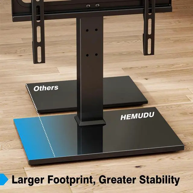 Alt view image 12 of 14 - Universal TV Stand - Table Top TV Stand for 27-60 inch LCD LED TVs - 9 Level Height Adjustable TV Base Stand with Tempered Glass Base & Wire Management, VESA 400x400mm