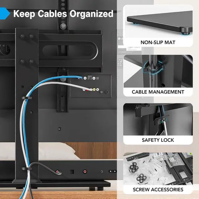 Alt view image 13 of 14 - Universal TV Stand - Table Top TV Stand for 27-60 inch LCD LED TVs - 9 Level Height Adjustable TV Base Stand with Tempered Glass Base & Wire Management, VESA 400x400mm