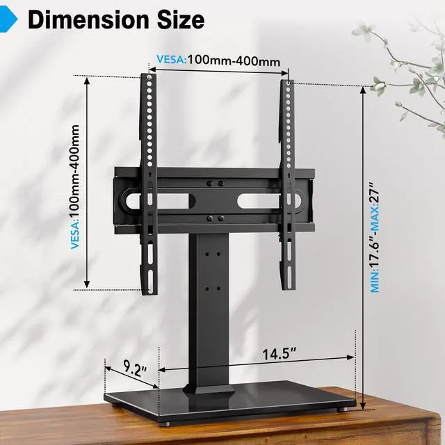 Alt view image 14 of 14 - Universal TV Stand - Table Top TV Stand for 27-60 inch LCD LED TVs - 9 Level Height Adjustable TV Base Stand with Tempered Glass Base & Wire Management, VESA 400x400mm