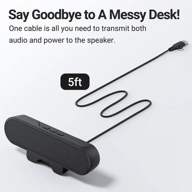 Alt view image 14 of 14 - Computer Speakers for Desktop PC, USB Monitor Speaker Bar with Clip-On, Wired Desk Speakers with HD Stereo Loud Sound, Laptop Speaker Mini Sound Bar, Easily Clamps to Monitor