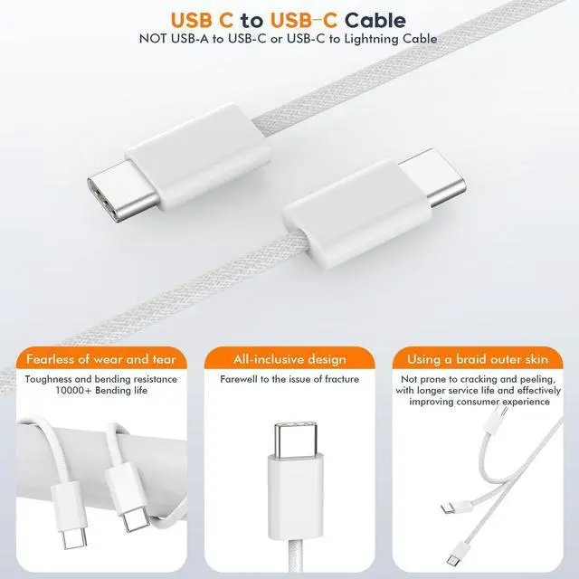 Alt view image 12 of 14 - Charger for iPhone 17/16/15 Charger,Fast Charging iPhone 17/16/15 2Pack Type C Wall Adapter USB C Chargers Block 6FT USB-C to C Woven Cable for Apple iPhone 17 ProMax/Air/16 Plus/15,iPad Pro/Air/Mini