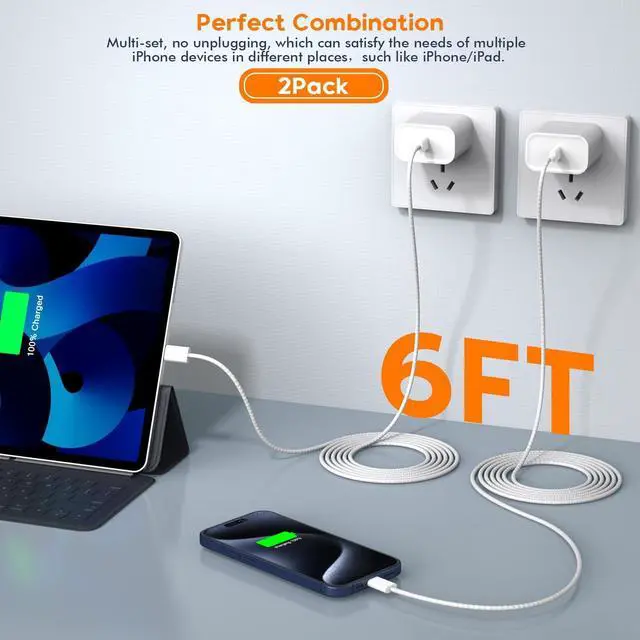 Alt view image 14 of 14 - Charger for iPhone 17/16/15 Charger,Fast Charging iPhone 17/16/15 2Pack Type C Wall Adapter USB C Chargers Block 6FT USB-C to C Woven Cable for Apple iPhone 17 ProMax/Air/16 Plus/15,iPad Pro/Air/Mini