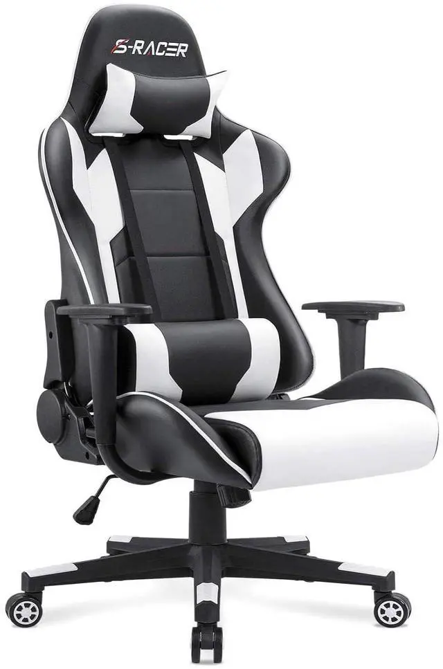Alt view image 8 of 14 - Gaming Chair, Office Chair High Back Computer Chair Leather Desk Chair Racing Executive Ergonomic Adjustable Swivel Task Chair with Headrest and Lumbar Support (White)