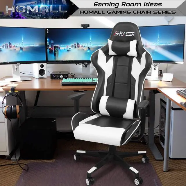 Alt view image 13 of 14 - Gaming Chair, Office Chair High Back Computer Chair Leather Desk Chair Racing Executive Ergonomic Adjustable Swivel Task Chair with Headrest and Lumbar Support (White)
