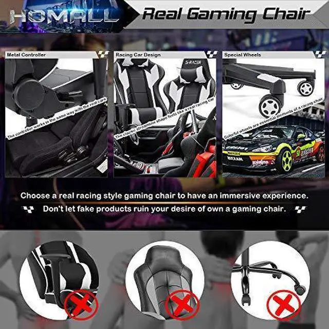 Alt view image 14 of 14 - Gaming Chair, Office Chair High Back Computer Chair Leather Desk Chair Racing Executive Ergonomic Adjustable Swivel Task Chair with Headrest and Lumbar Support (White)