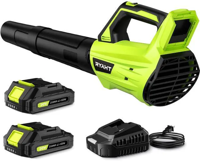 Alt view image 8 of 14 - Leaf Blower Cordless, Leaf Blower with Battery and Charger - 2 Speed Modes, 2 Batteries, 20V Powerful Lightweight Electric Blowers for Blowing Leaves, Lawn Care, Patio Cleaning and Dust, Green