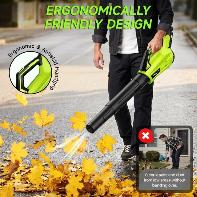 Alt view image 12 of 14 - Leaf Blower Cordless, Leaf Blower with Battery and Charger - 2 Speed Modes, 2 Batteries, 20V Powerful Lightweight Electric Blowers for Blowing Leaves, Lawn Care, Patio Cleaning and Dust, Green