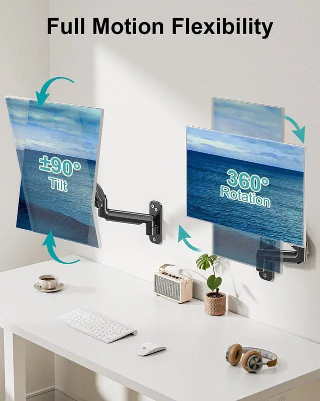 Alt view image 9 of 14 - Single Monitor Wall Mount for 13 to 32 Inch Computer Screens, Height Adjustable Wall Mount Monitor Arm Holds Up to 19.8lbs, Full Motion Wall Bracket, VESA Mount 75x75, 100x100, Black