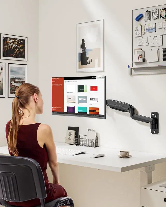 Alt view image 14 of 14 - Single Monitor Wall Mount for 13 to 32 Inch Computer Screens, Height Adjustable Wall Mount Monitor Arm Holds Up to 19.8lbs, Full Motion Wall Bracket, VESA Mount 75x75, 100x100, Black